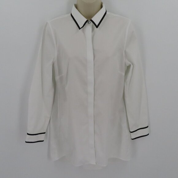 Chicos Womens 0 4/6 White Black Trim Collared Rhinestone Button Front Shirt Top - Picture 11 of 11